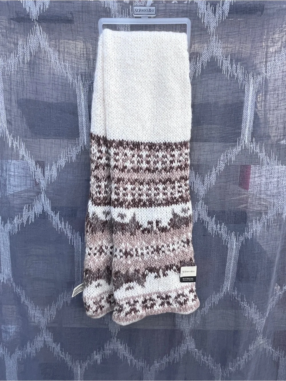 St. John's Bay Cream & Brown Fair Isle Knit Scarf